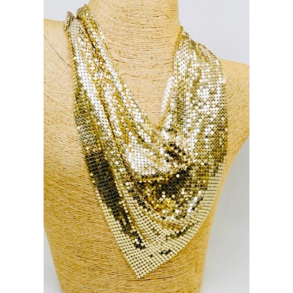Whiting & Davis Gold Mesh Bib Necklace - Picture 1 of 4